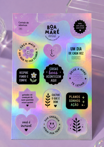 Cartela de Adesivo em Vinil Holográfico A5 15x21cm | Impressão UV