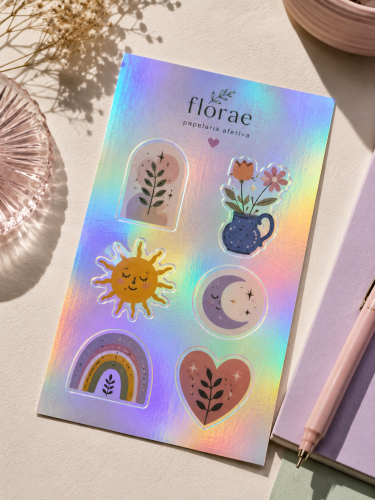 Cartela de Adesivo Vinil Holográfico | 9x13 cm | Impressão UV