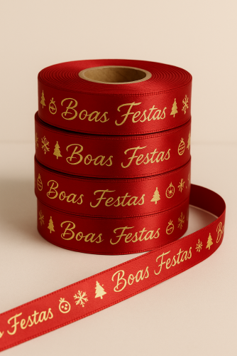 Fita de Cetim 10mm | Rolo 50m | Hot Stamping Dourado, Prata ou Rosé Gold